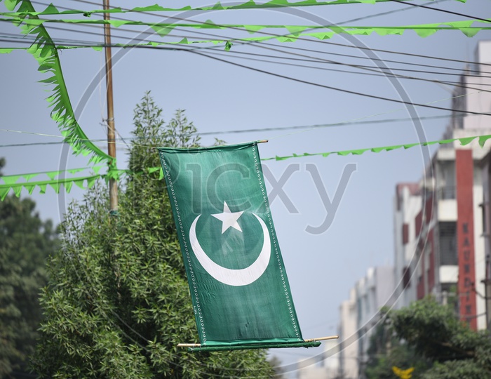 Islamic Flags Tagged on Streets of Hyderabad For Milad Un Nabi Festival Celebrating Prophets Birthday