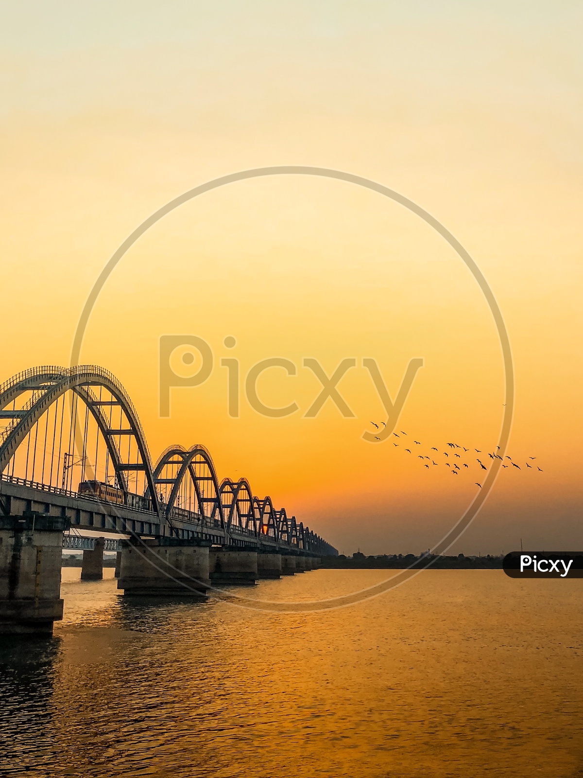 Godavari Bridge during Sunset