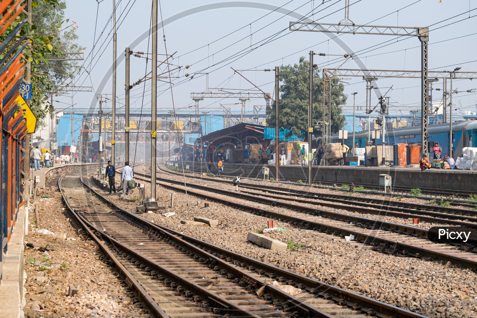 Indian Railway track and parcels and luggage on the platform
