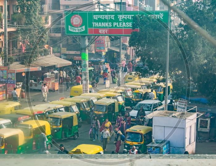 Auto-rickshaws outside the Nizamuddin railway station