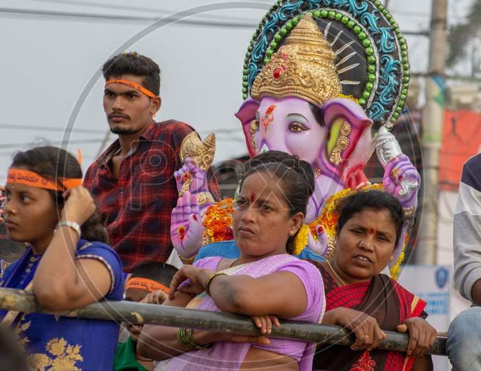 Ganesh or Ganesha Vinayaka Idol Nimarjanam Immersion At Tank Bund Hyderabad, 12th September 2019