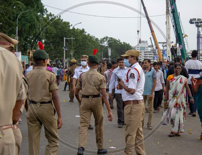 Hyderabad Police in Ganesh Vinayaka Idol Nimarjanam Immersion At Tank Bund Hyderabad, 12th September 2019