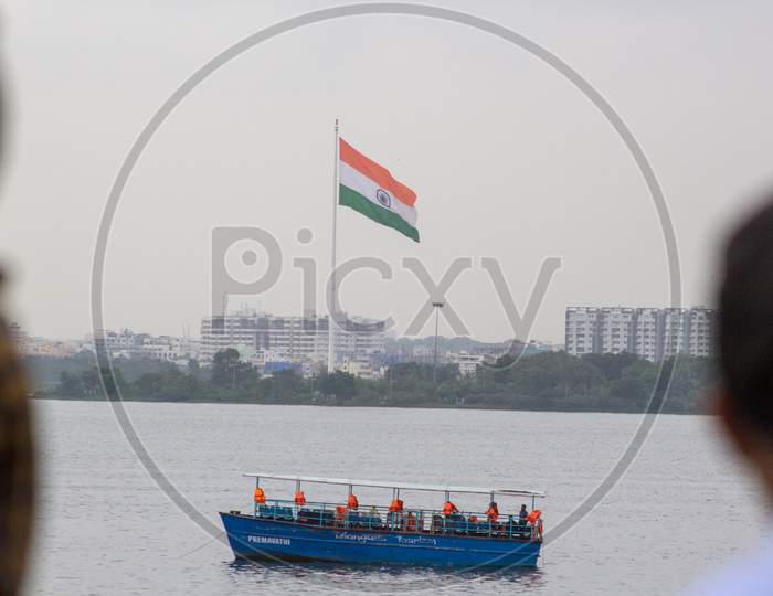 Indian National Flag in Hussain Sagar Lake, Hyderabad