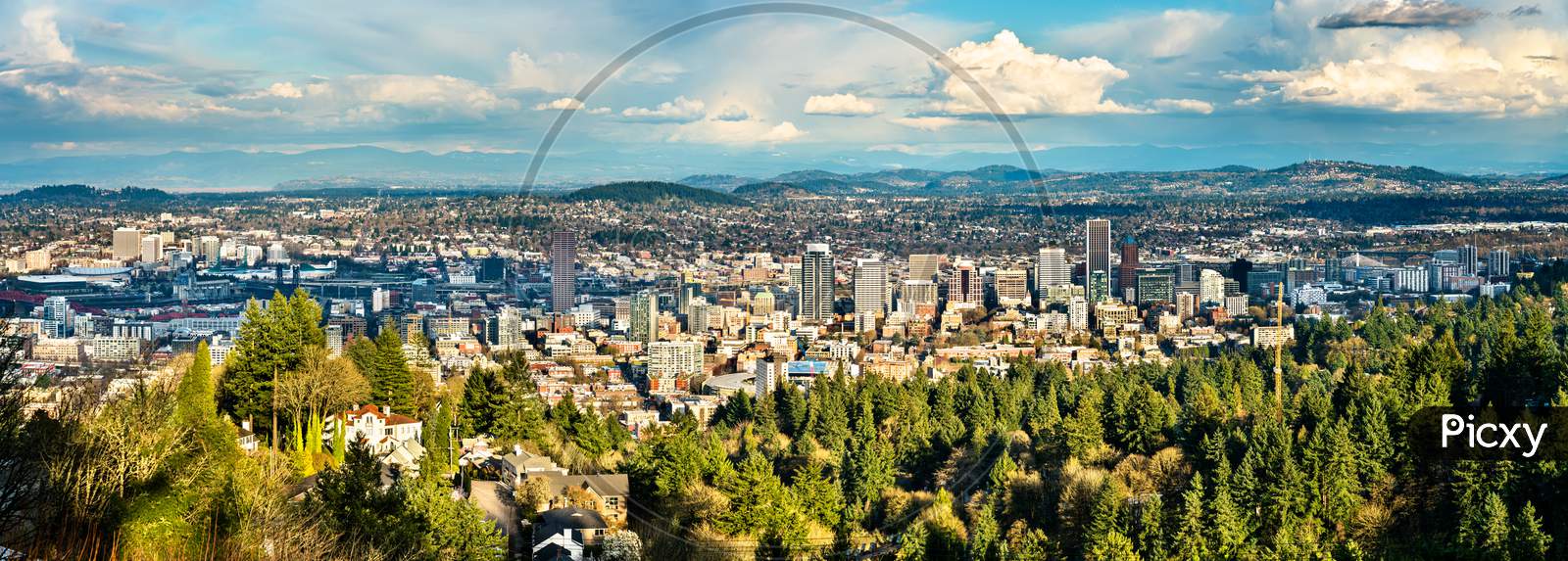 Panorama Of Portland Downtown In Oregon