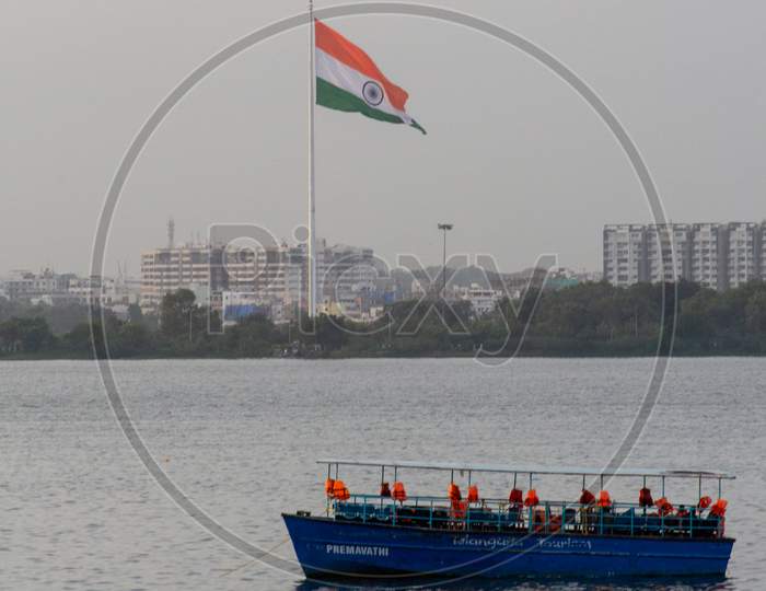 Indian National Flag in Hussain Sagar Lake, Hyderabad