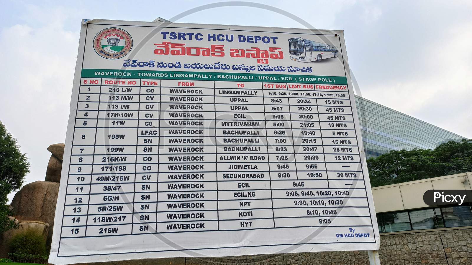 Image Of Tsrtc HCU Depot Waverock Bustop Bus Timings GP984659 Picxy