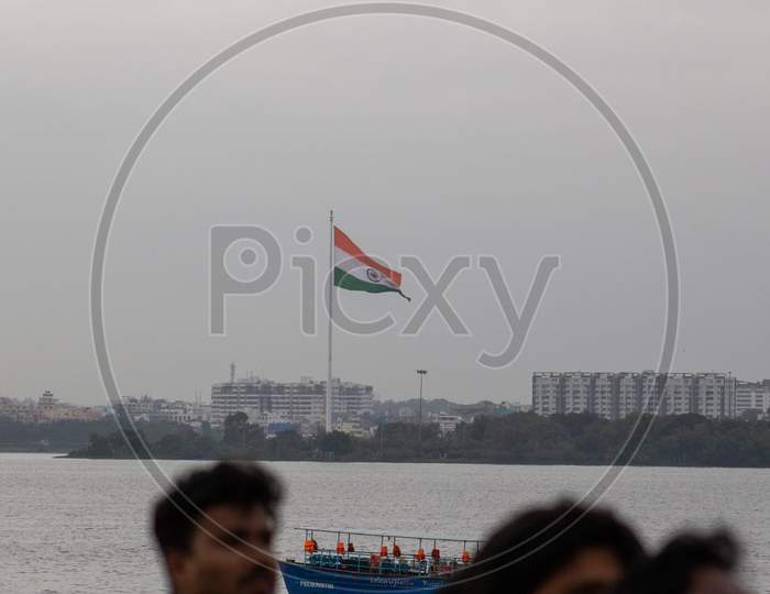 Indian National Flag in Hussain Sagar, Hyderabad