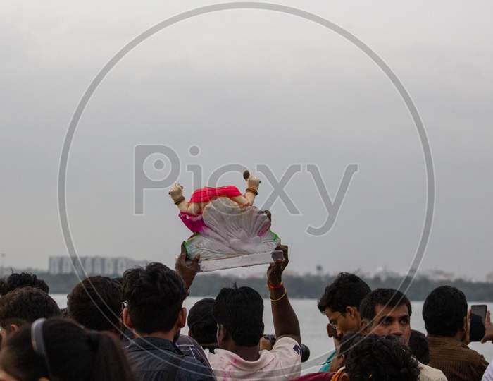 Ganesh or Ganesha Vinayaka Idol Nimarjanam Immersion At Tank Bund Hyderabad, 12th September 2019