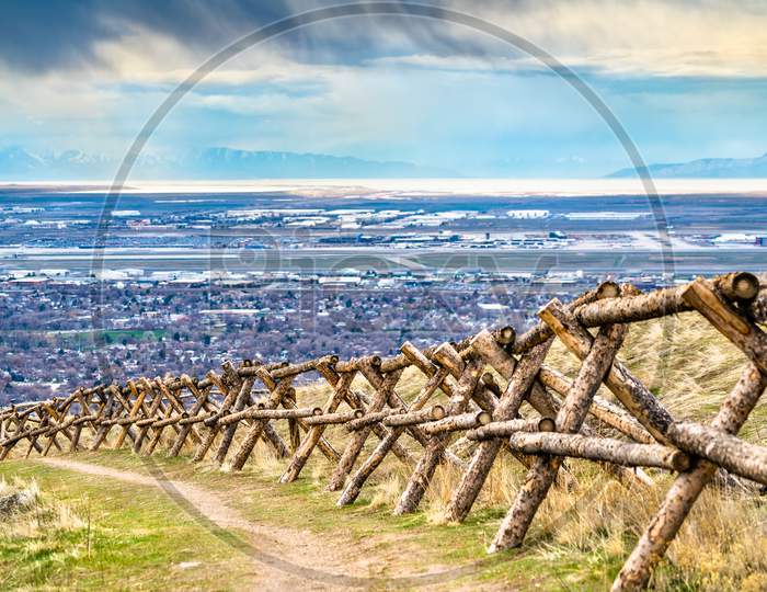 Log Fence At Ensign Peak In Salt Lake City, Utah