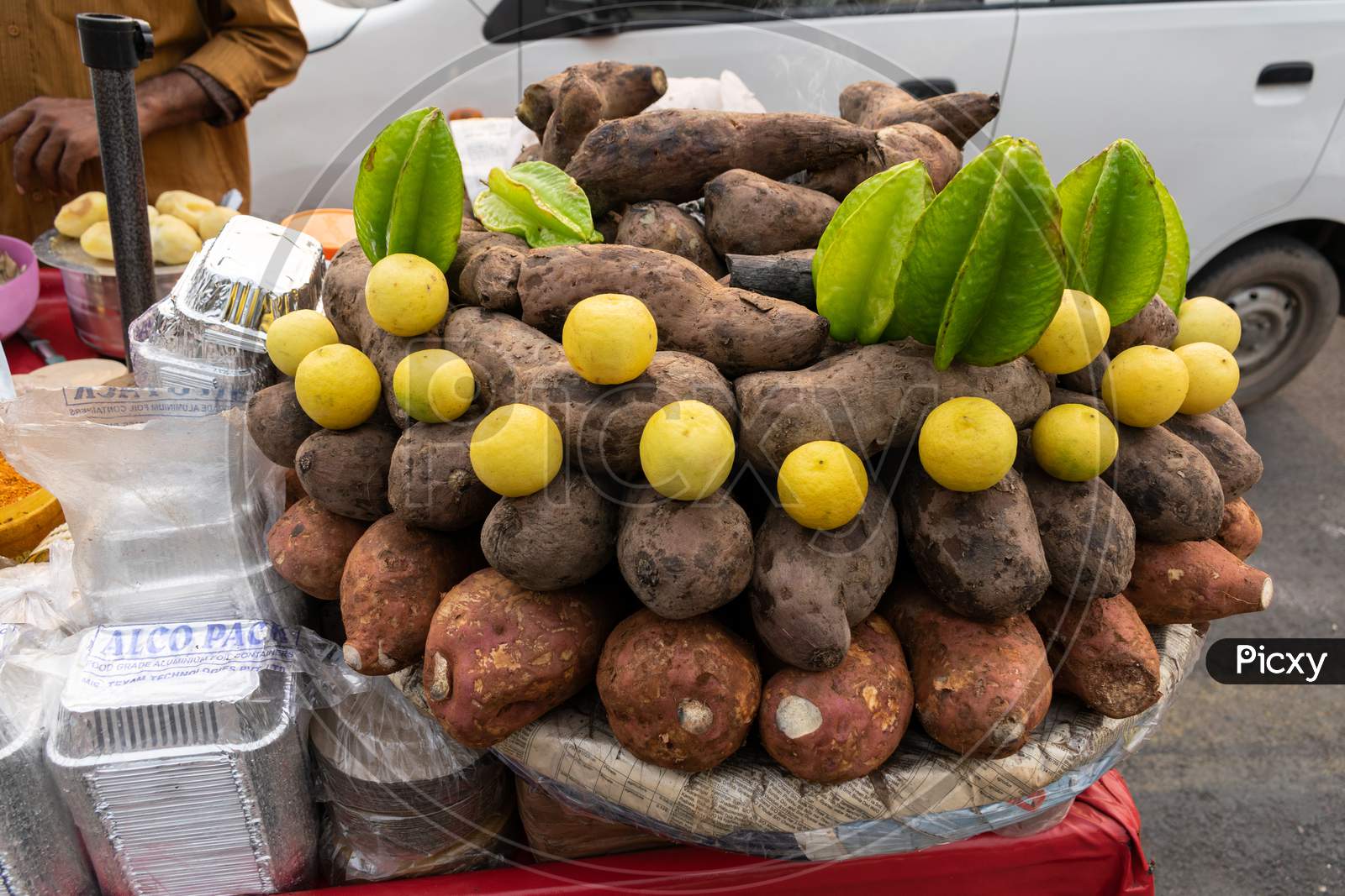 sweet potatoes or shakarakandee at a stall
