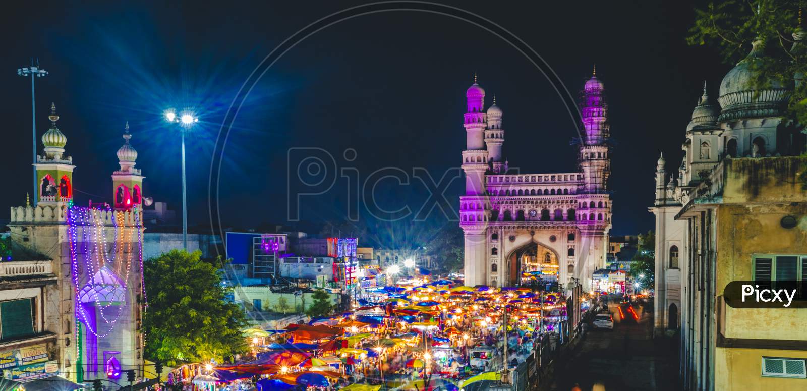 Aerial View of Busy Charminar Streets During Ramzan