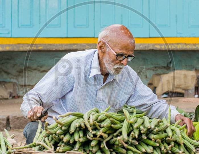 Indian Vegetable Vendors At Stalls