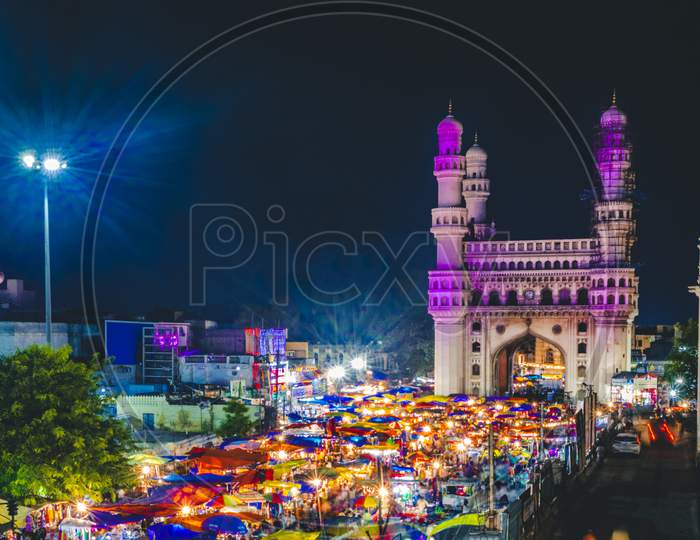Aerial View of Busy Charminar Streets During Ramzan