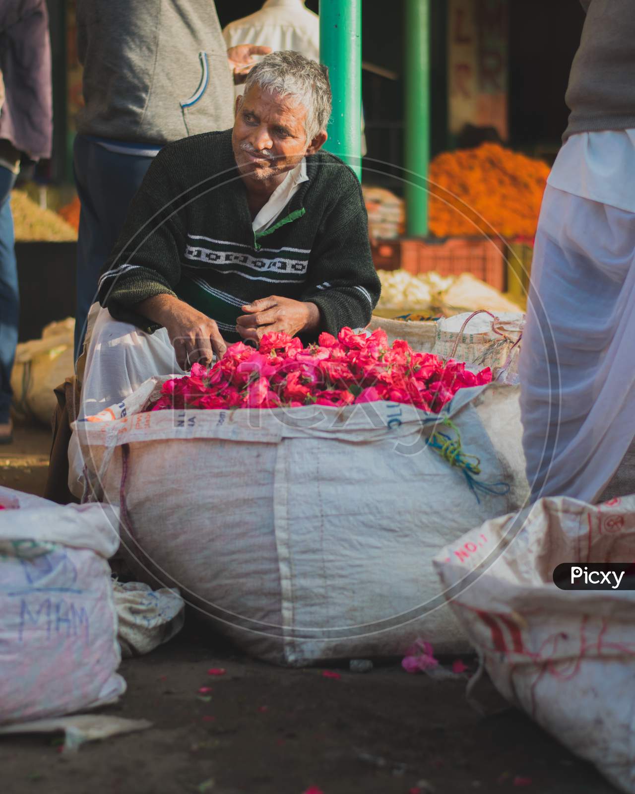 Flower Vendor At a Flower Market