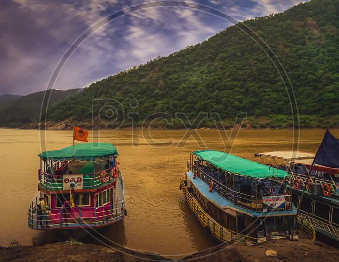 Boat Rides Through River Channel Between Papi Hills On River Godavari