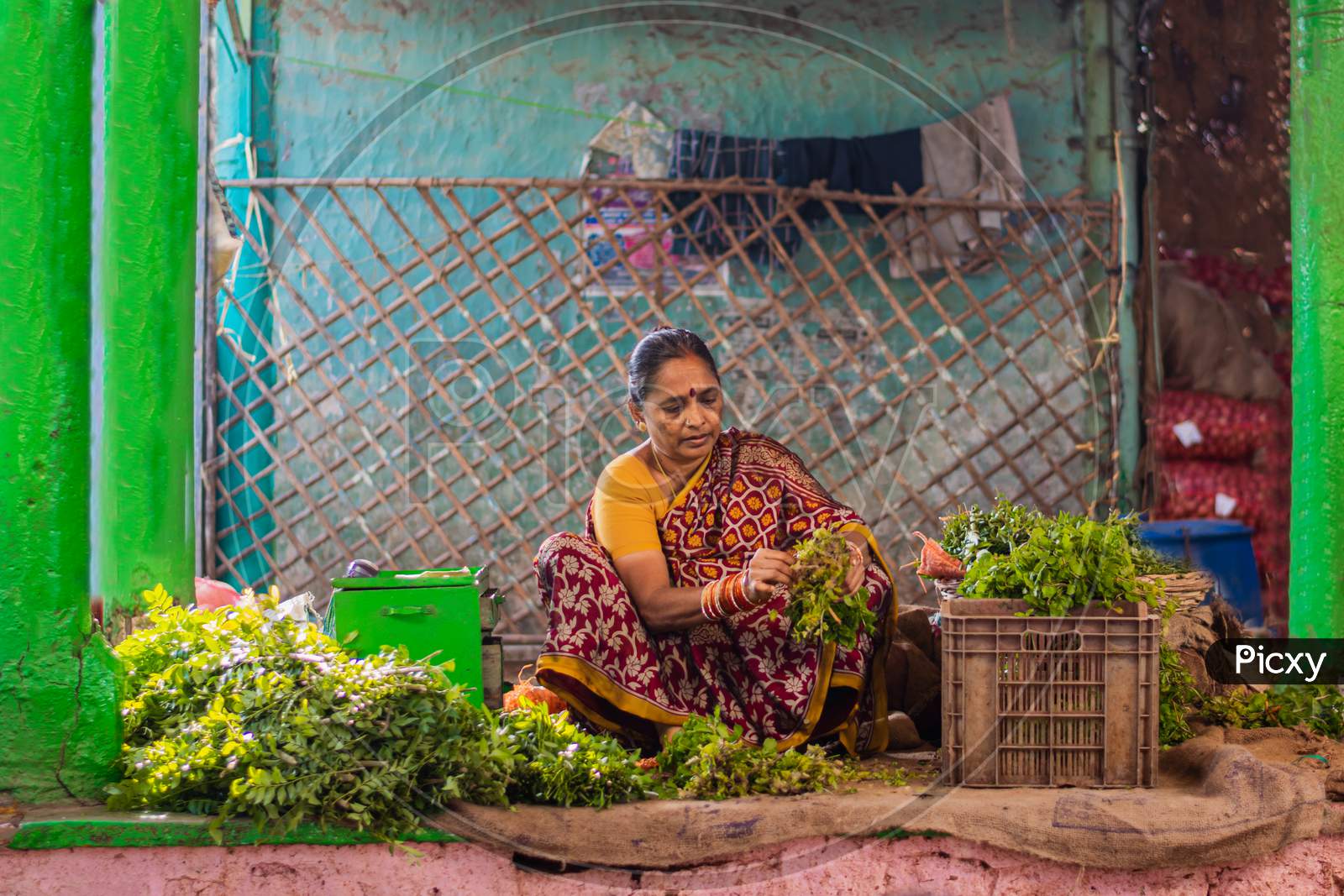 Indian Vegetable Vendors At Stalls