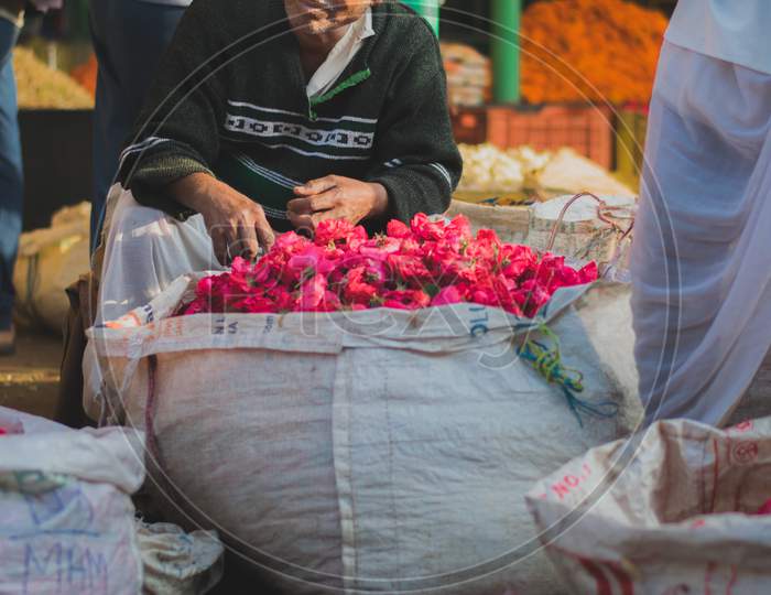 Flower Vendor At a Flower Market