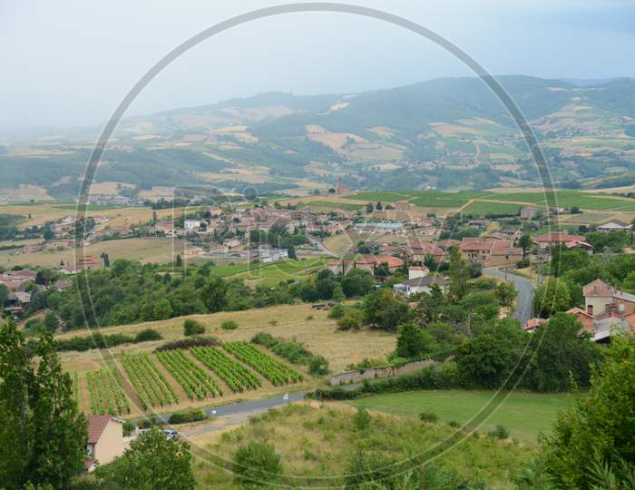 Aerial View Of Green Harvesting Fields And Terrains