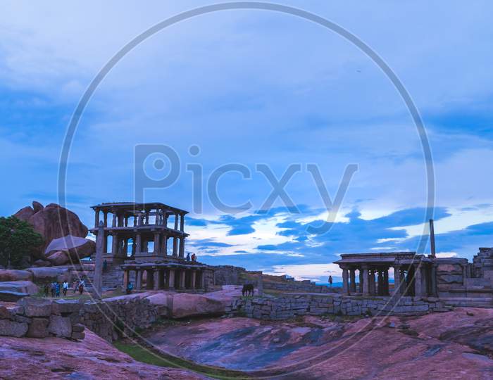 Old Ruins of Ancient Hindu Temples in Hampi
