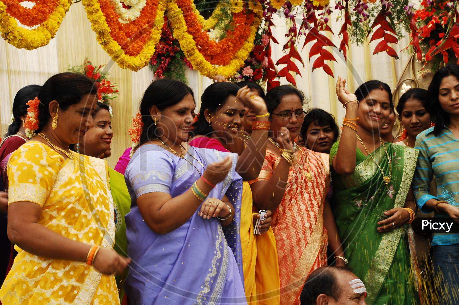 Telugu Wedding With Woman Throwing Thalabralu