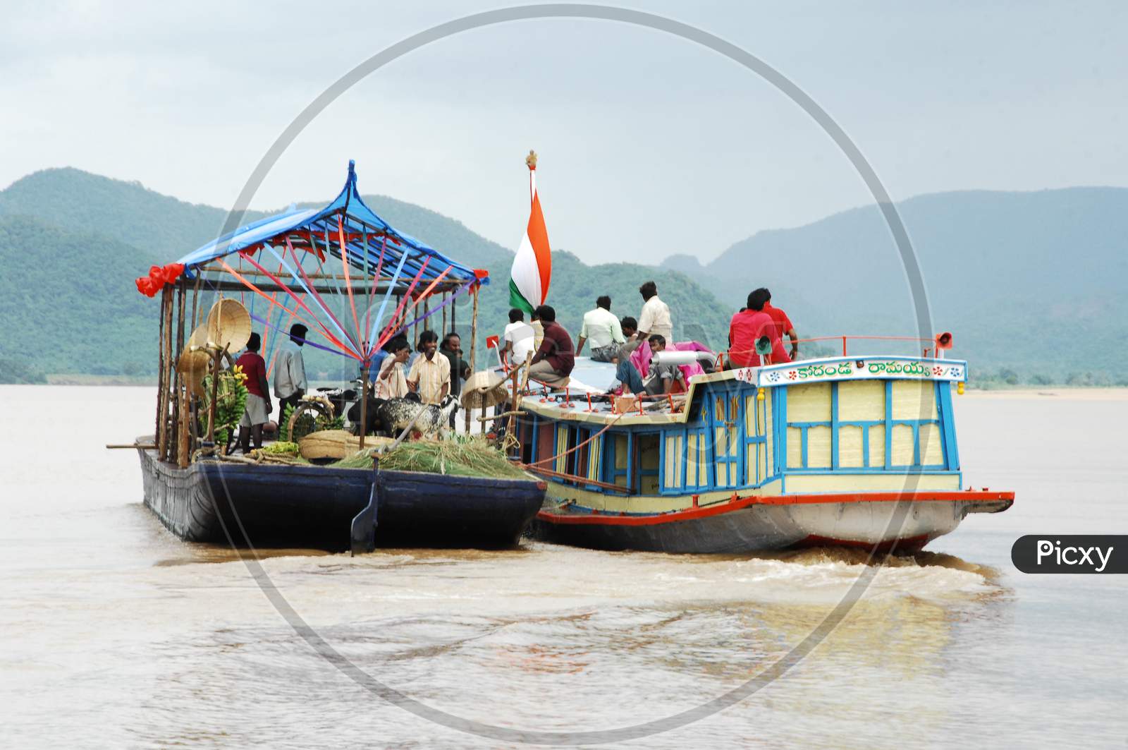 Steamer Boat Commuting Over River Godavari In Andhra Pradesh