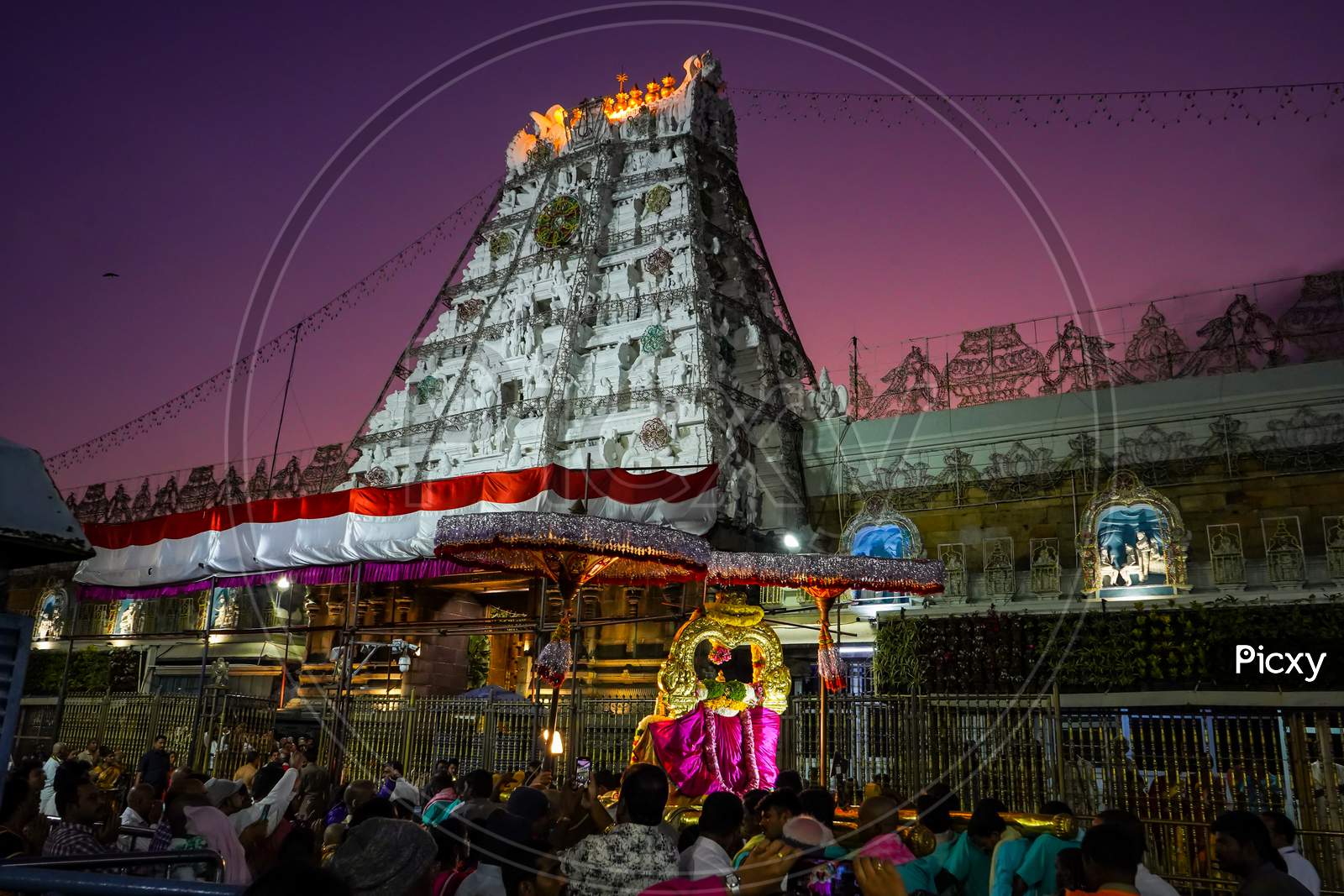 Tirumala temple with a procession of idols