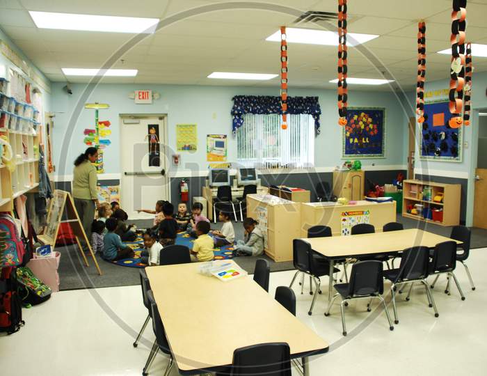 Kinder Garden Classroom With Chars And Benches