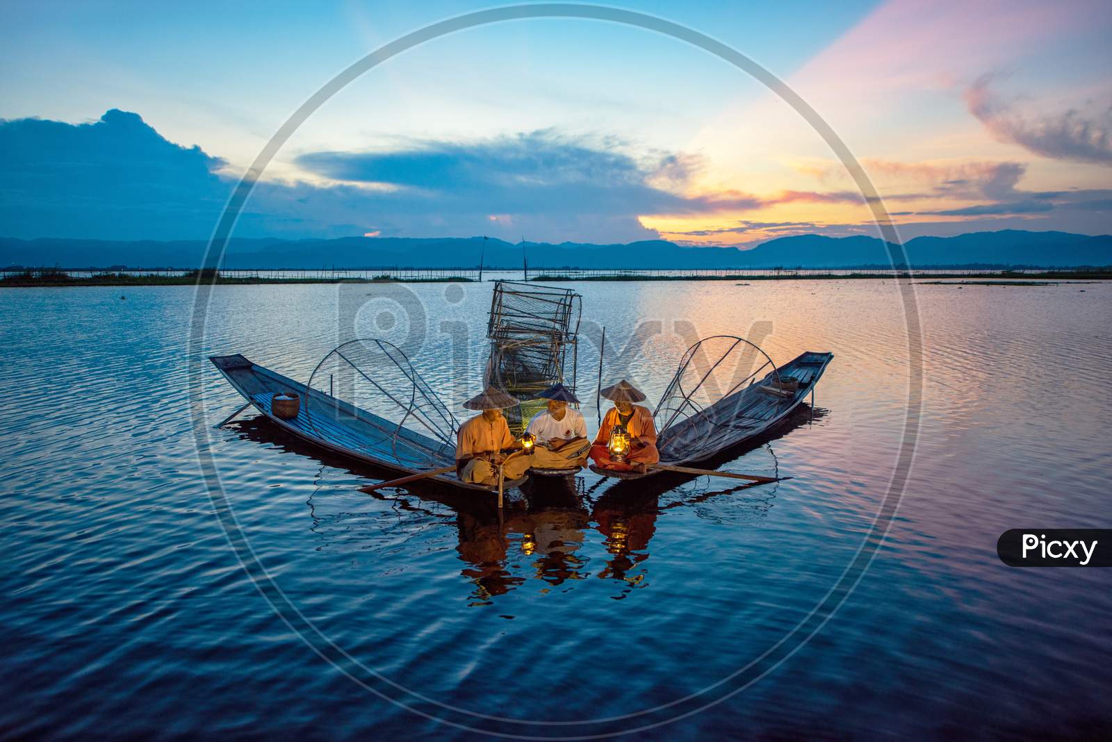 Traditional Burmese Fishermen At Inle Lake, Myanmar