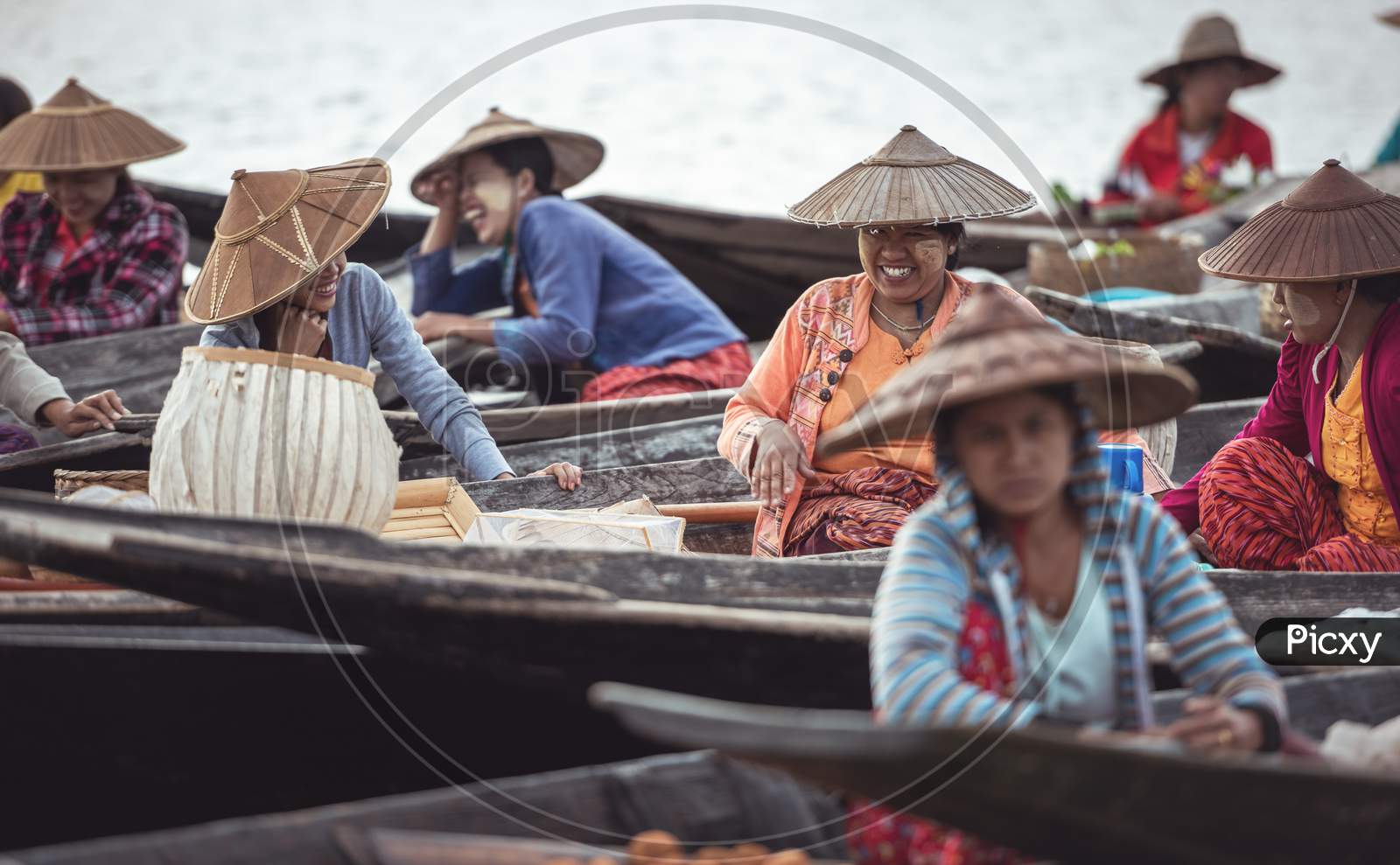 Shan State; Myanmar -September 22; 2019: Floating Market In The Morning At Inle Lake, Shan State, Myanmar