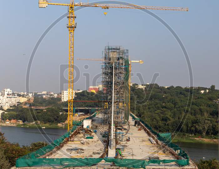 Under Construction Cable Suspension Bridge Across Durgam Cheruvu