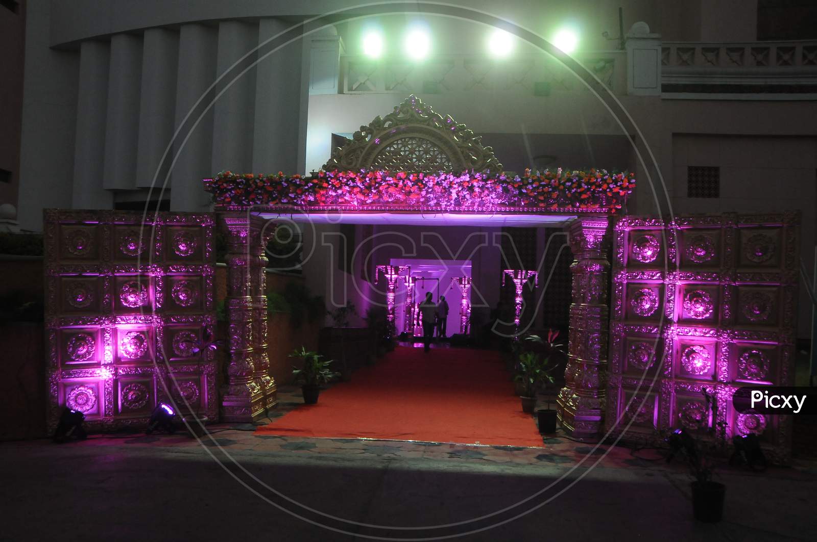 Decoration At a Wedding Hall With Arch And Flower Decoration