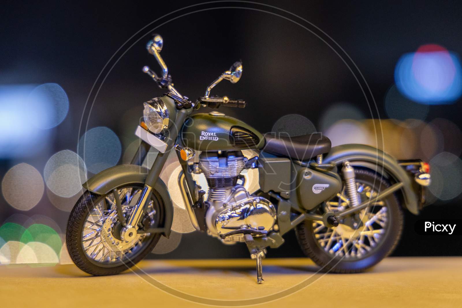 Royal Enfield Classic 350 Miniature With Led Light Bokeh Background
