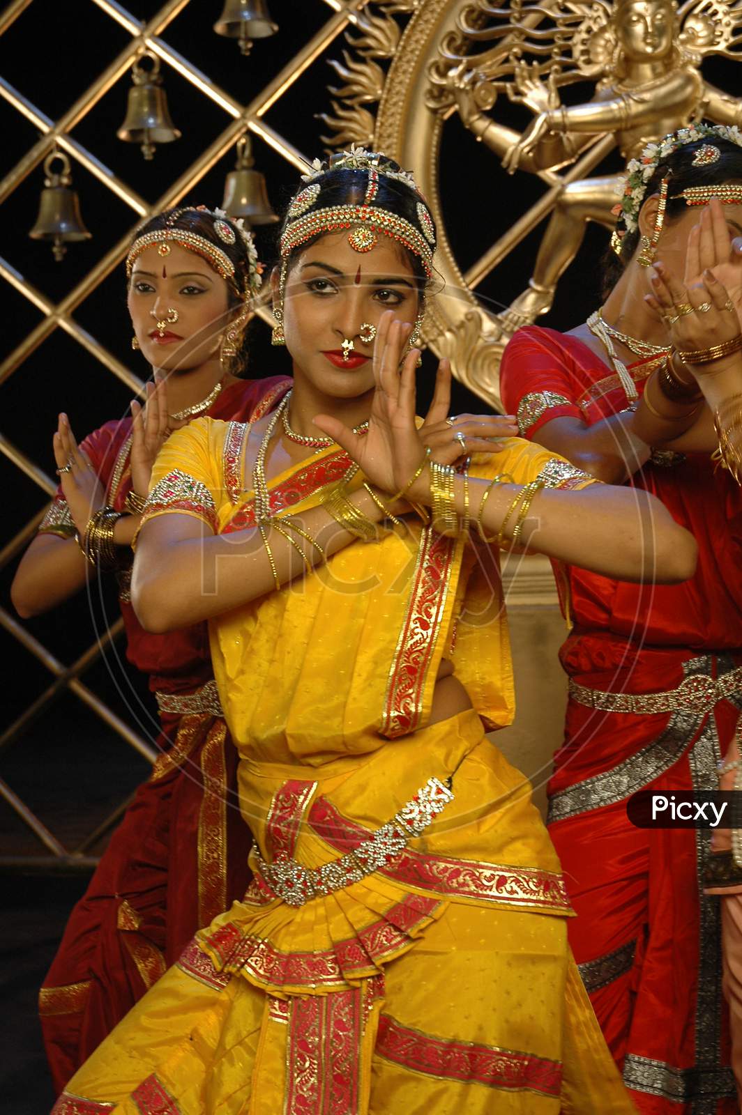 Young Women Performing Indian Traditional Dance in a Telugu Movie Song Shooting