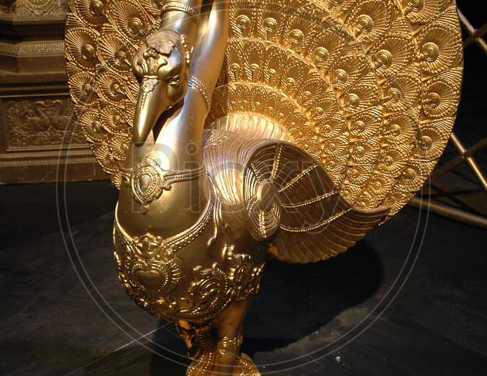 Gold Coated Peacock Statue