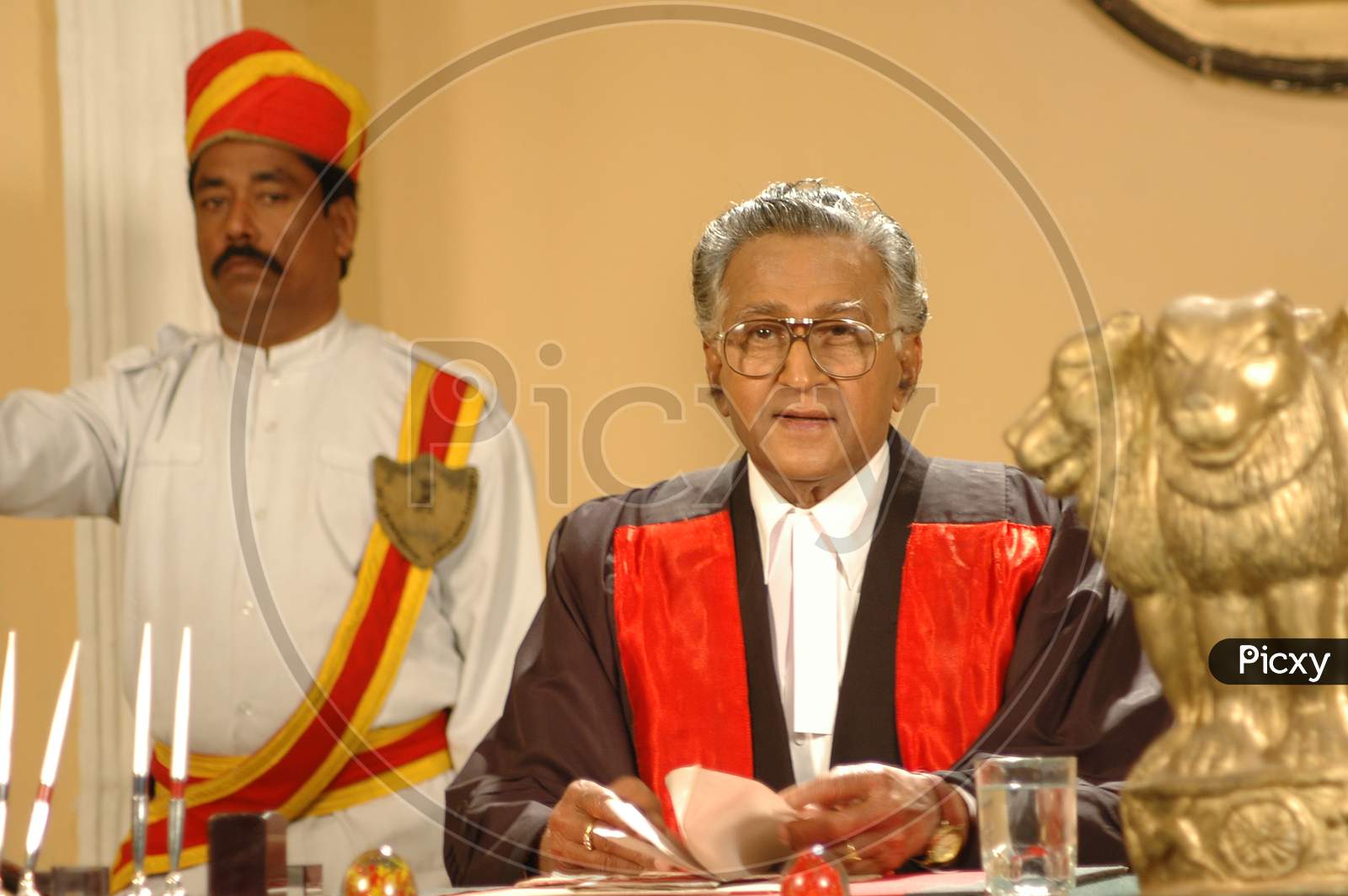 Tollywood Character Artist As Judge In a Court Room In Movie Working Stills