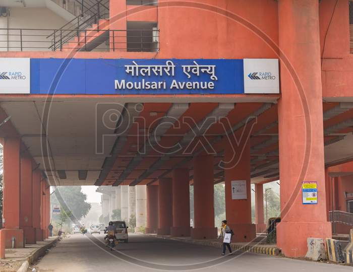 Moulsari Avenue metro station at rapid metro Gurgaon near DLF cyber city
