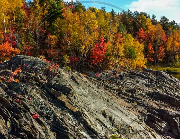Rocks and fall colors, Chutes Prov Park, ON, Canada