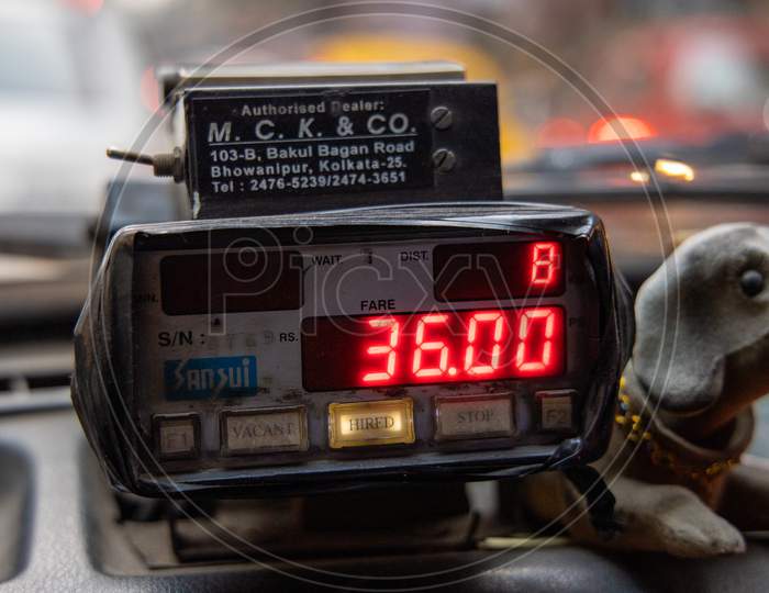 Taxi Fare Meter With Reading in Kolkata Taxi