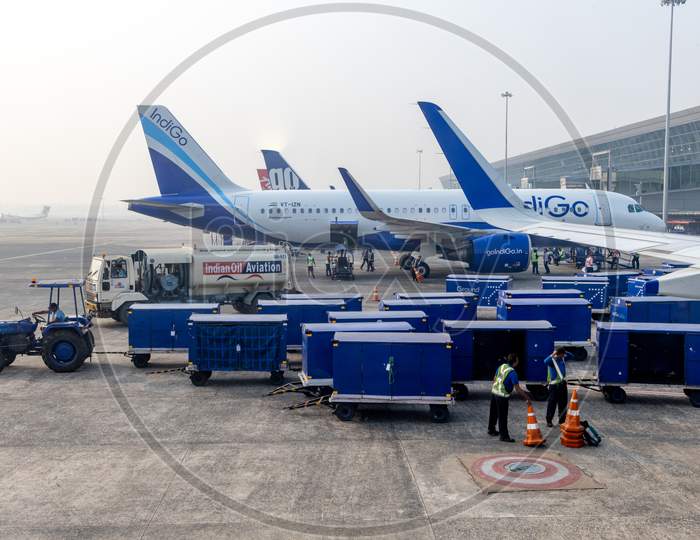 Indigo Flight Parked In an Airport Terminal