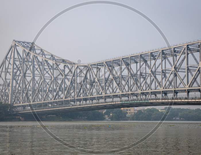 A View Of Howrah Bridge Over  Hooghly River  in Kolkata