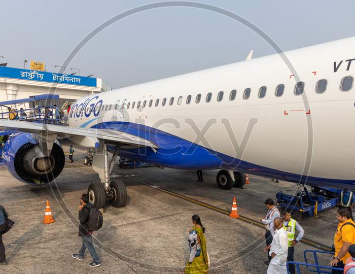 Passengers De-boarding the IndiGo Flight on Runway in Kolkata Airport