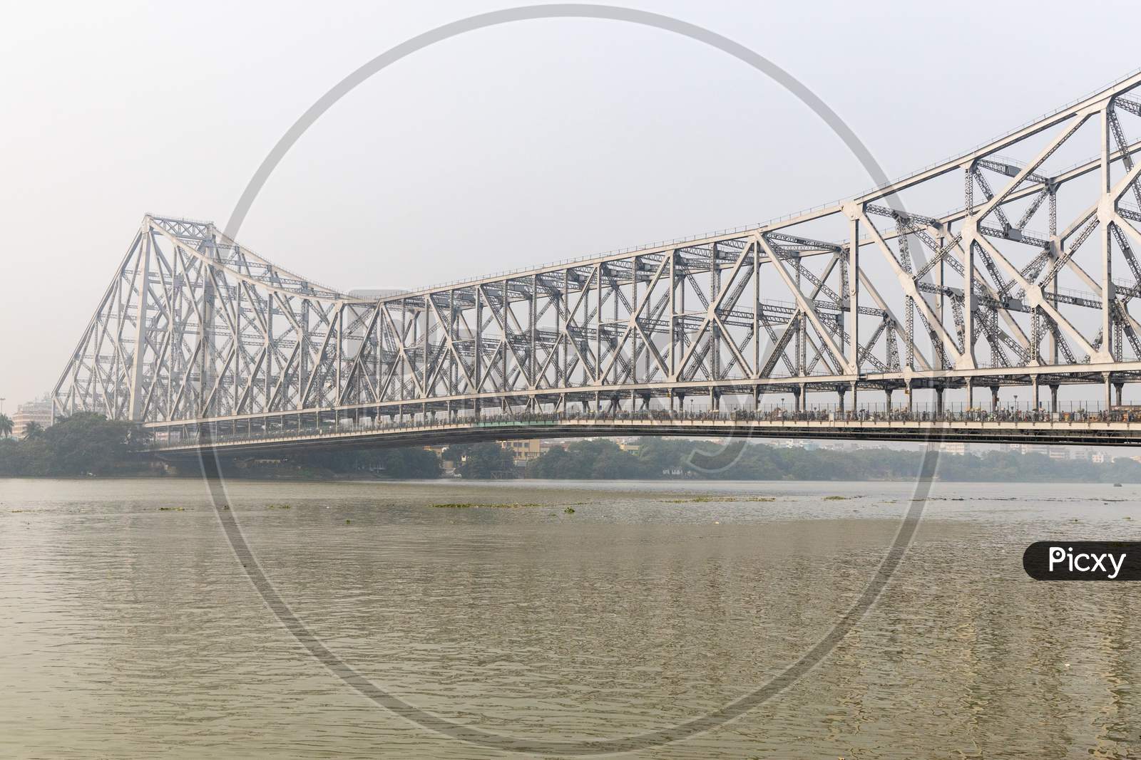 A View Of Howrah Bridge Over Hooghly River in Kolkata