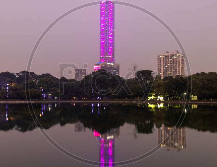 Reflection of THE 42 Skyscraper Building in Kolkata