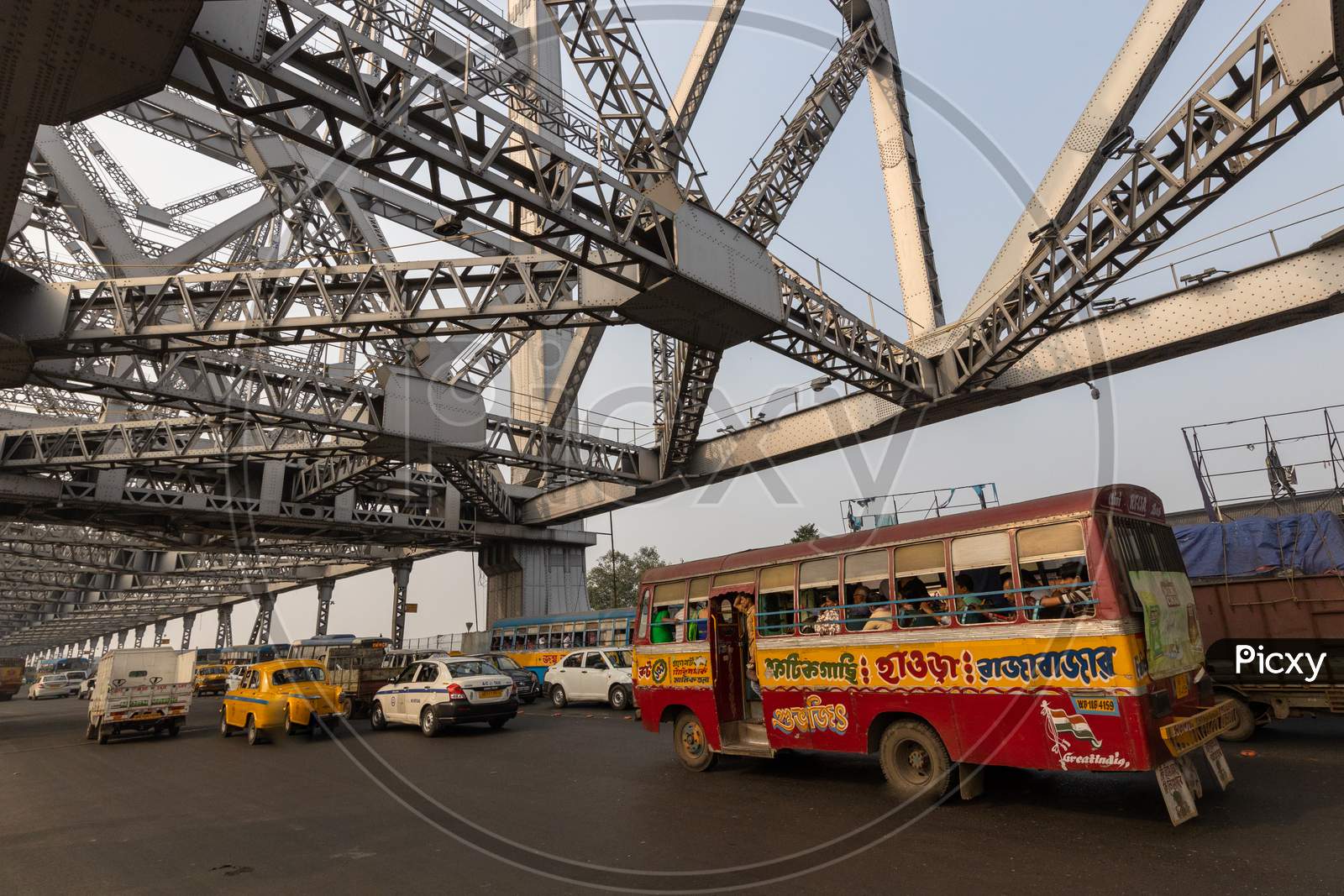 Commuting Vehicles on Howrah Bridge in Kolkata