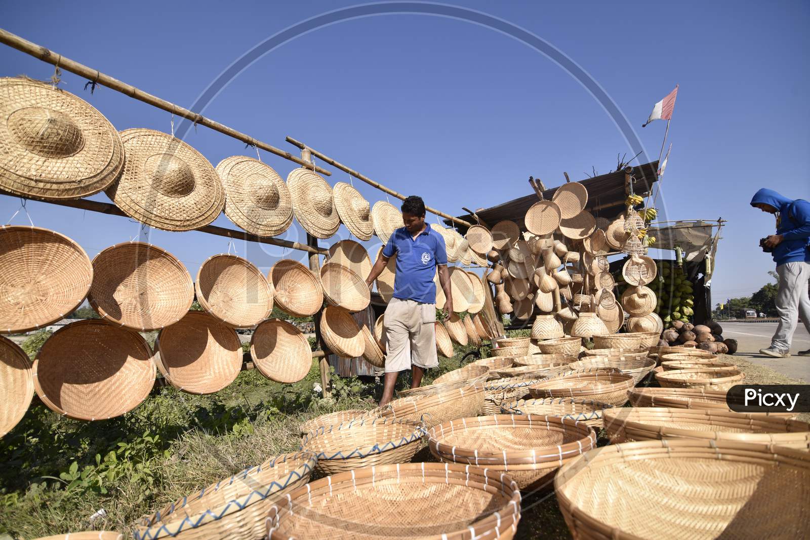 Bamboo Woven Hats And Baskets For Tea Leaf Harvesting Workers Which Is Commonly Known As Bamboo Crafts in Assam