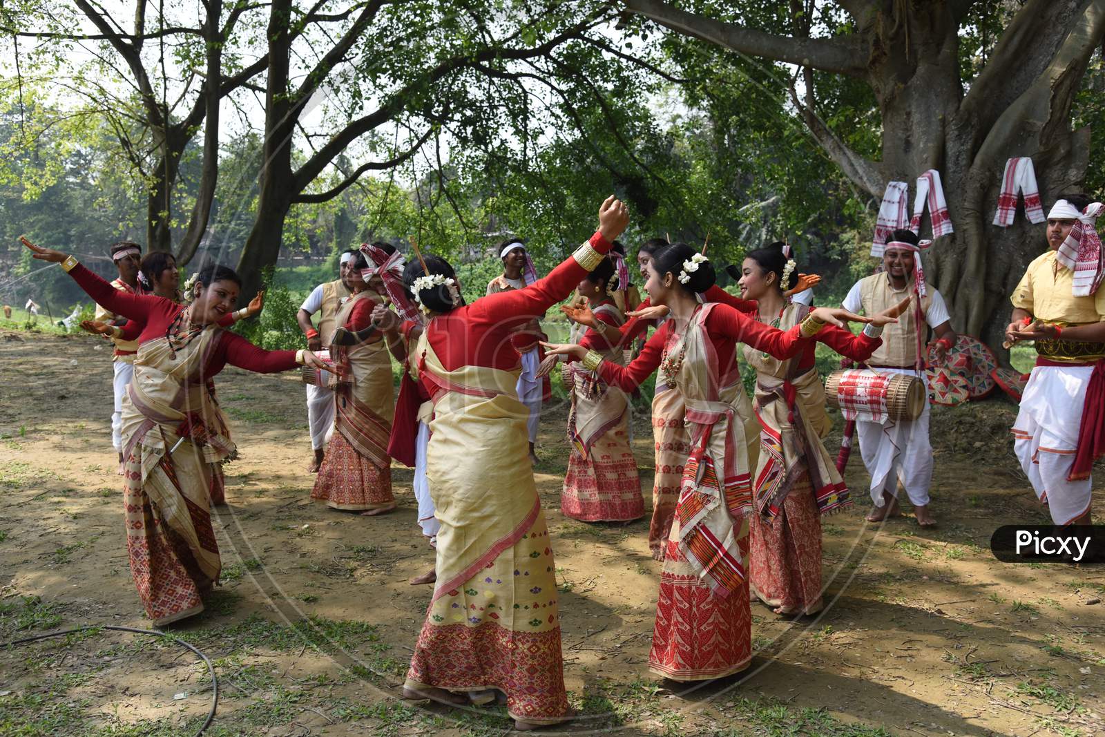 Image Of Young Assamese Woman Performing Bihu Dance , A Traditional ...