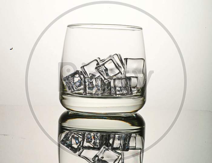 glass and ice cubes