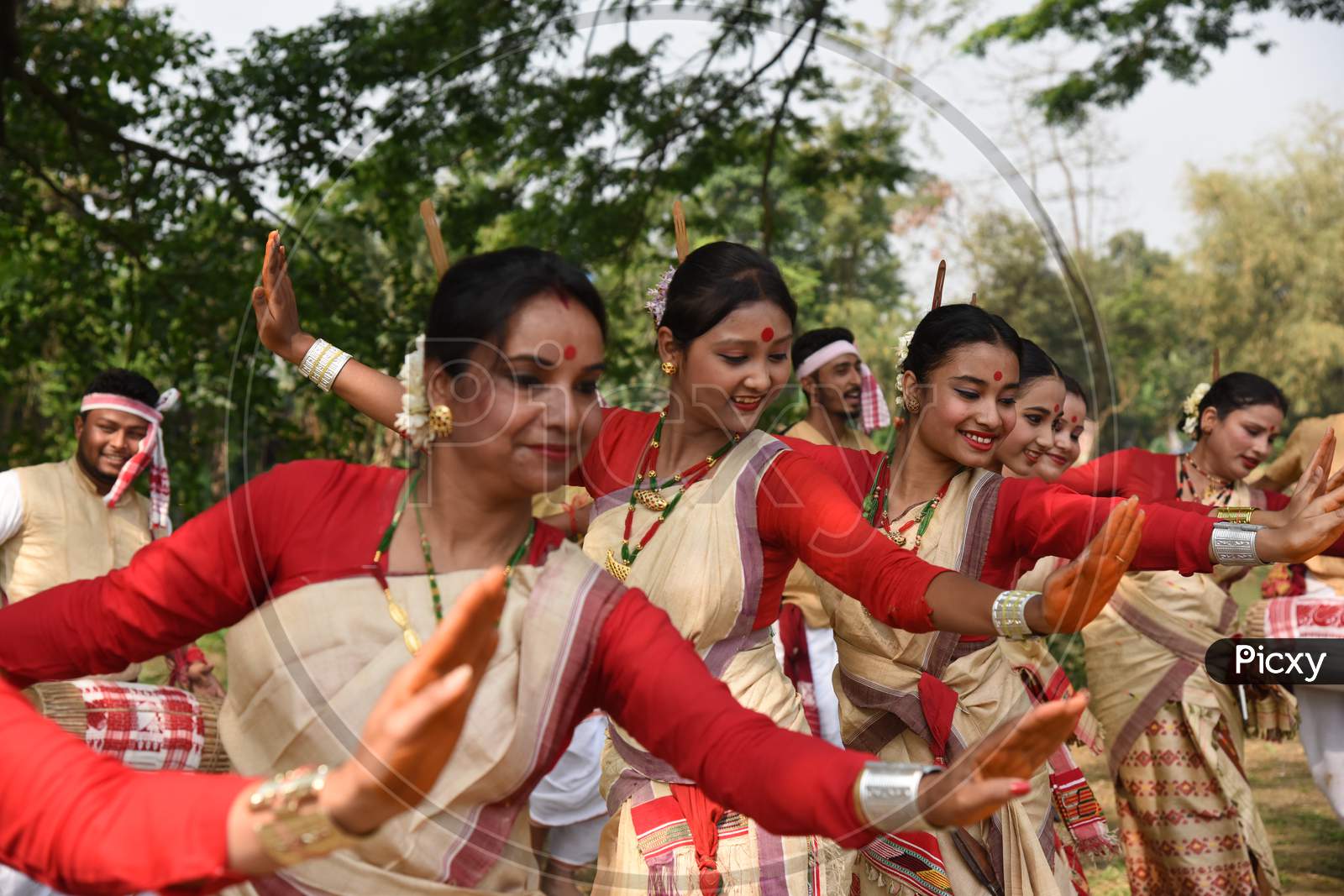 Image of Young Assamese Woman Performing Bihu Dance , A Traditional ...