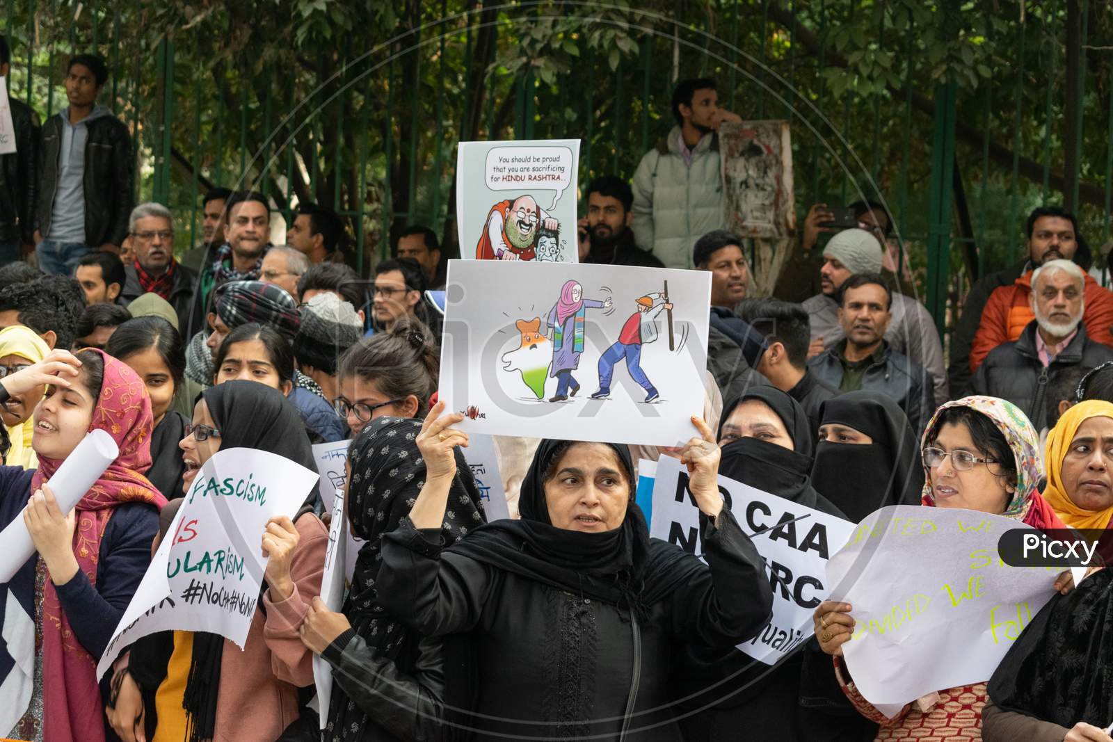 Women and others Protesting Against Caa And Nrc Outside Jamia Millia Islamia University