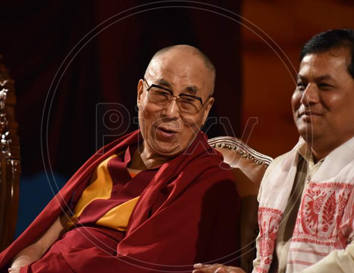 His Holiness Dalai Lama  And Assam Cheif Minister Sarbananda Sonowal  At Namami Bramaputra Festival Inauguration  in Gawahati  , Assam